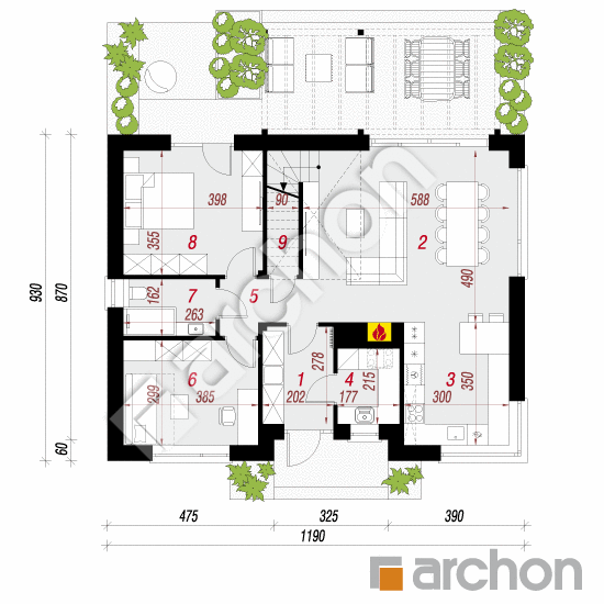 gotowy projekt Dom w kotewkach 5 (E) rzut parteru