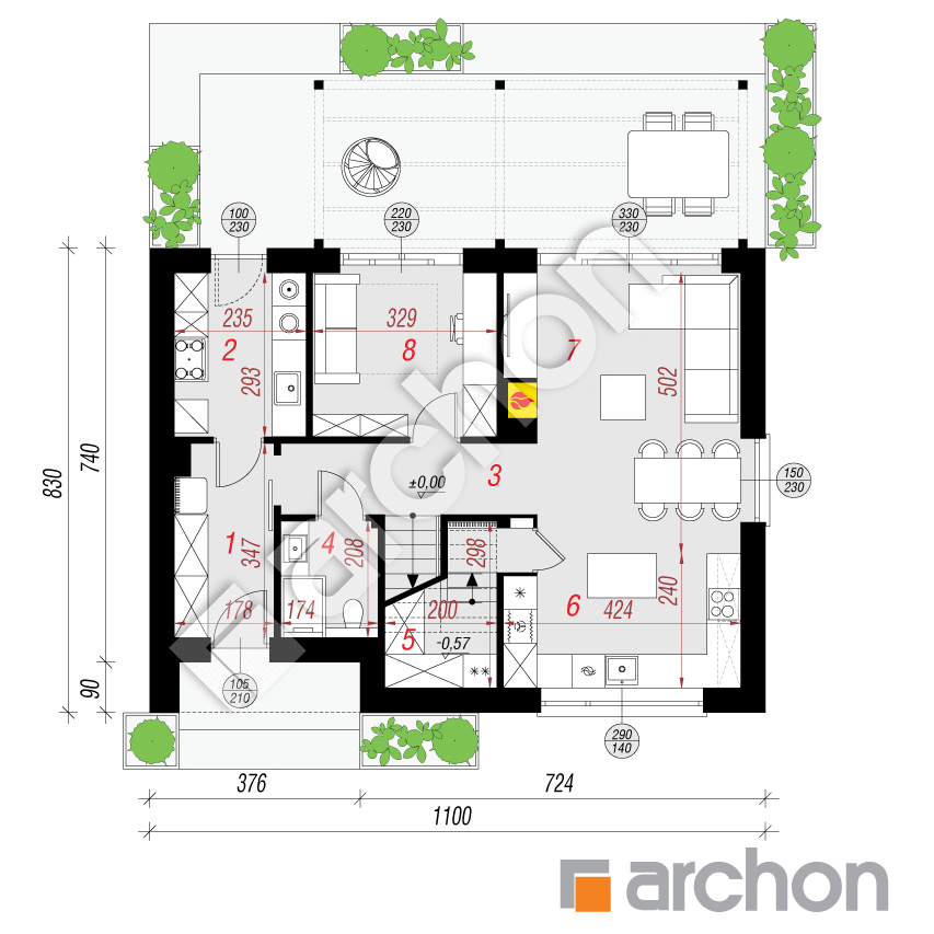 gotowy projekt Dom pod migdałowcem 4 (E) rzut parteru