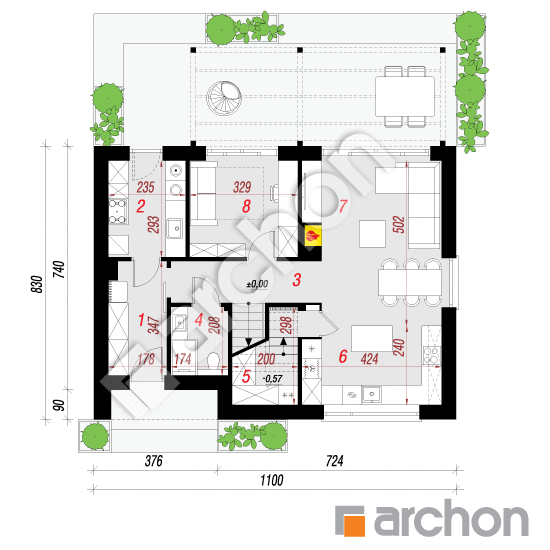 gotowy projekt Dom pod migdałowcem 4 (E) rzut parteru