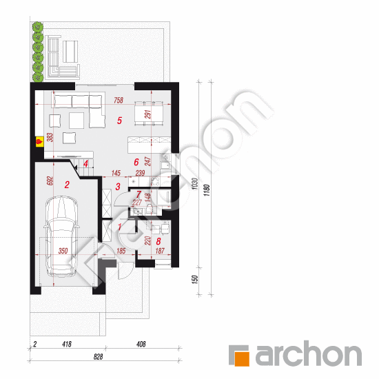 gotowy projekt Dom w klematisach 23 (B) rzut parteru