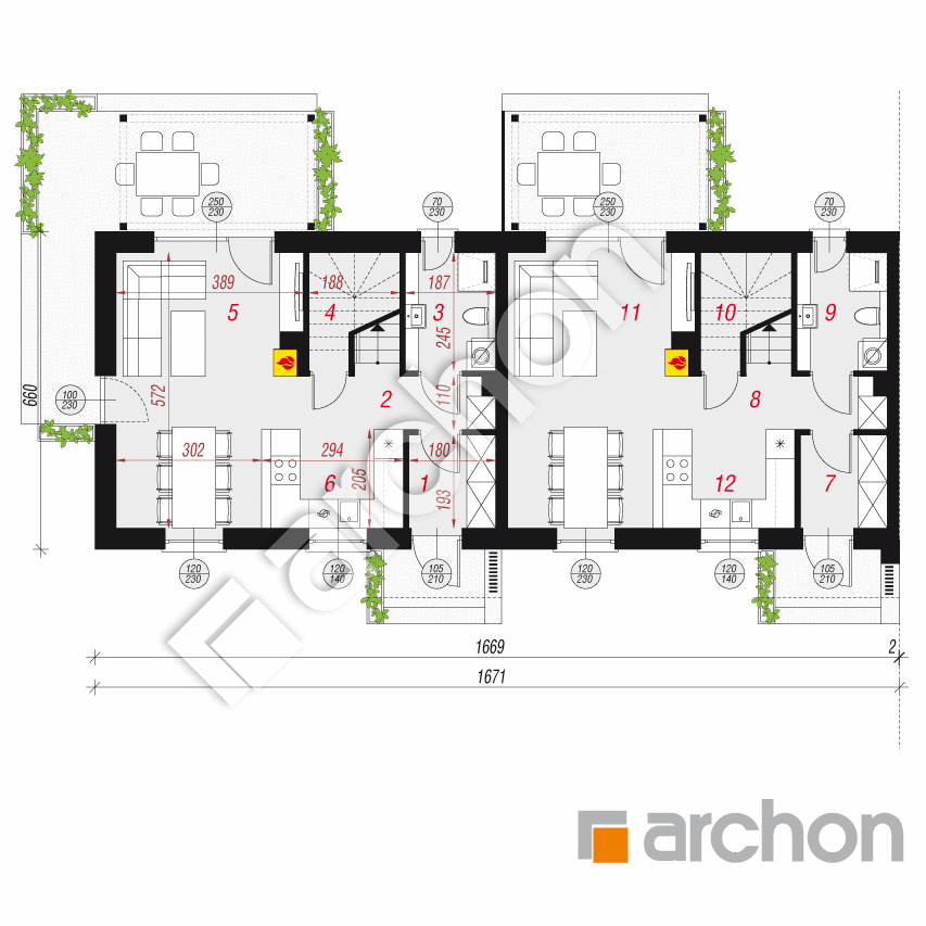 gotowy projekt Dom w everniach 4 (R2BA) rzut parteru
