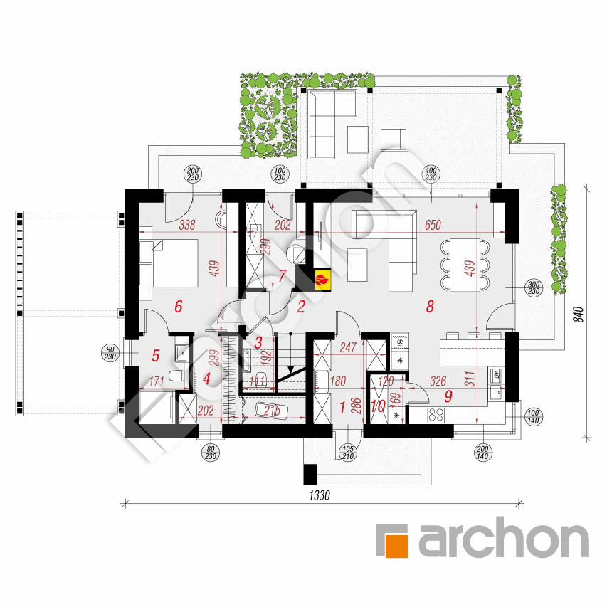 gotowy projekt Dom w arekach rzut parteru