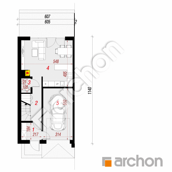 gotowy projekt Dom w riveach (GBA) rzut parteru