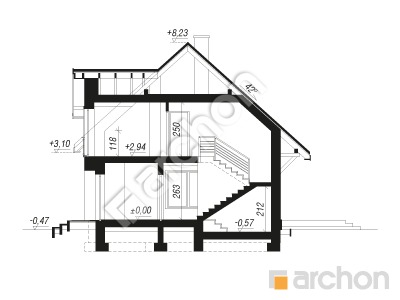gotowy projekt Dom w lucernie 5 (E) OZE przekroj budynku