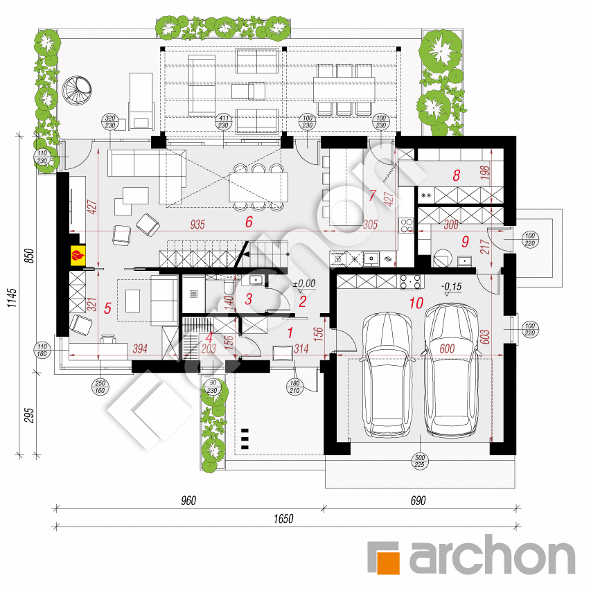 gotowy projekt Dom w kielichowcach 2 (G2E) rzut parteru