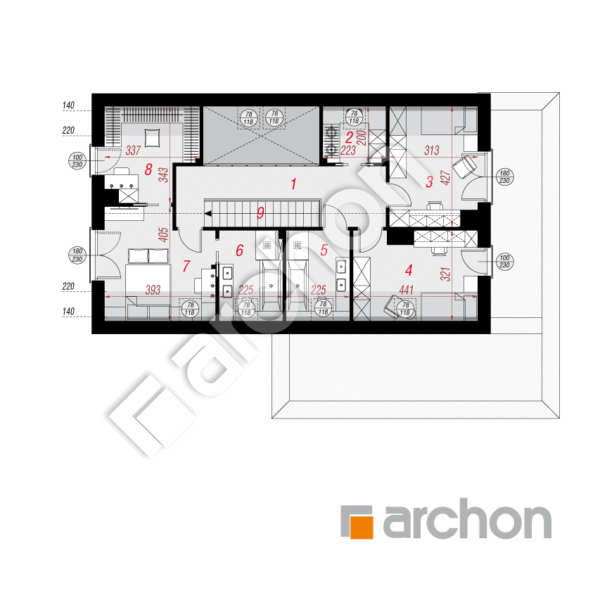 gotowy projekt Dom w kielichowcach 2 (G2E) rzut poddasza