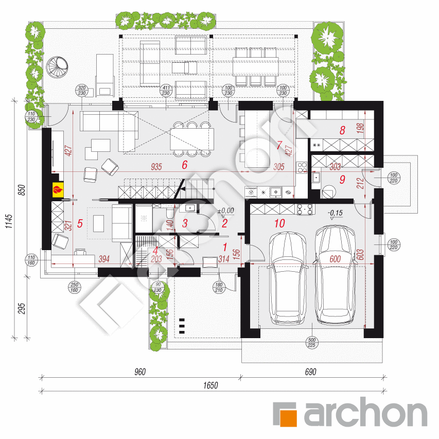 gotowy projekt Dom w kielichowcach 2 (G2E) rzut parteru