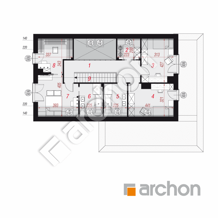 gotowy projekt Dom w kielichowcach 2 (G2E) rzut poddasza