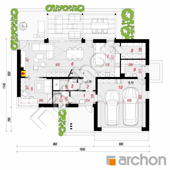 gotowy projekt Dom w kielichowcach 2 (G2E) rzut parteru