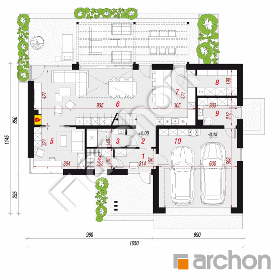 gotowy projekt Dom w kielichowcach 2 (G2E) rzut parteru