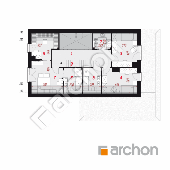 gotowy projekt Dom w kielichowcach 2 (G2E) rzut poddasza